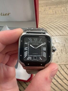 Cartier Santos Steel Watch with Black Dial